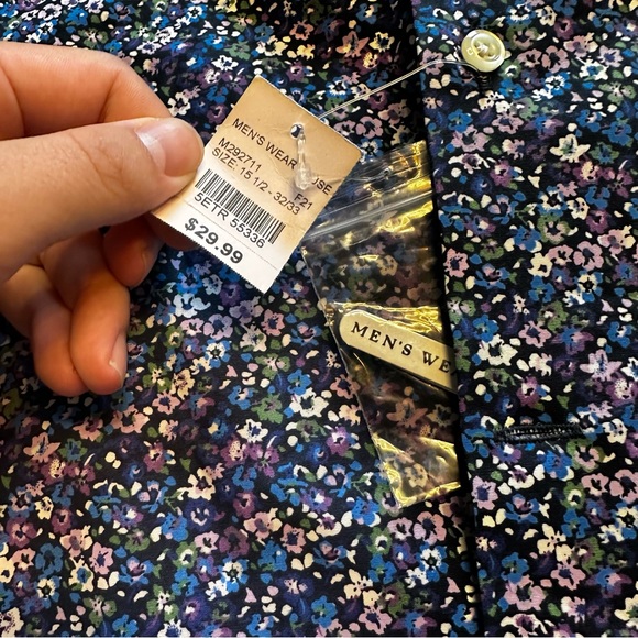 NWT Egara Blue Floral Size 15.5 Slim Fit 32/33 Long Sleeve Button Down - Picture 5 of 8